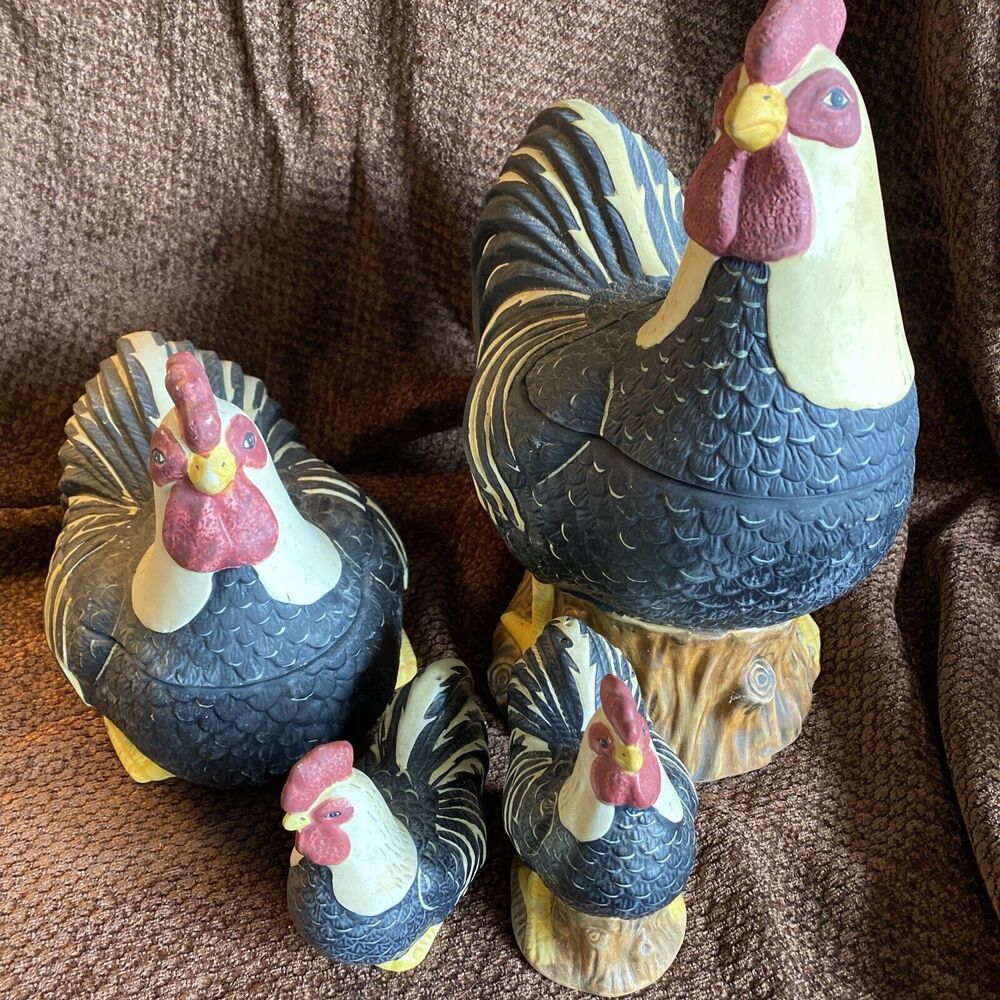 VTG 6 pc Sakura Country Rooster 2 Canisters Salt Pepper Shakers Matte Grandmacor